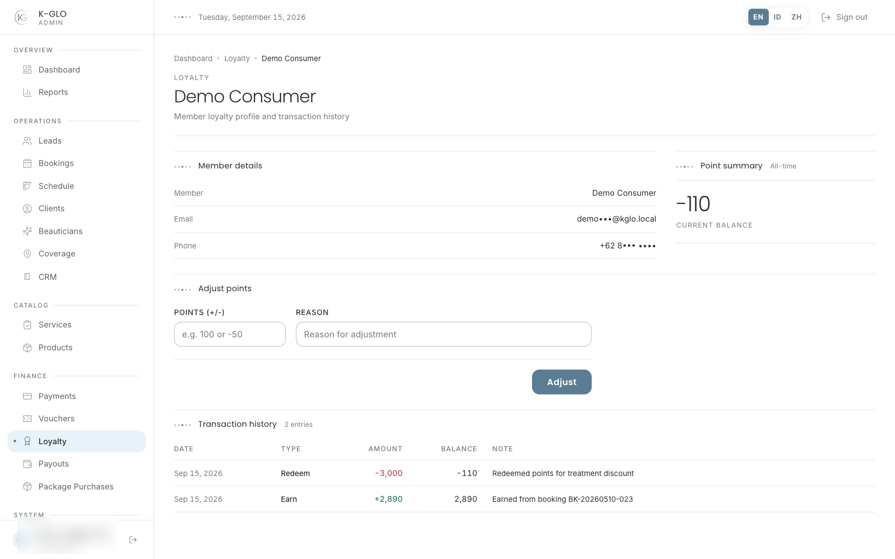 Member loyalty ledger
