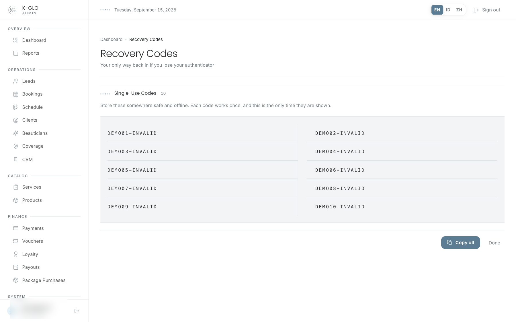 Dummy recovery codes