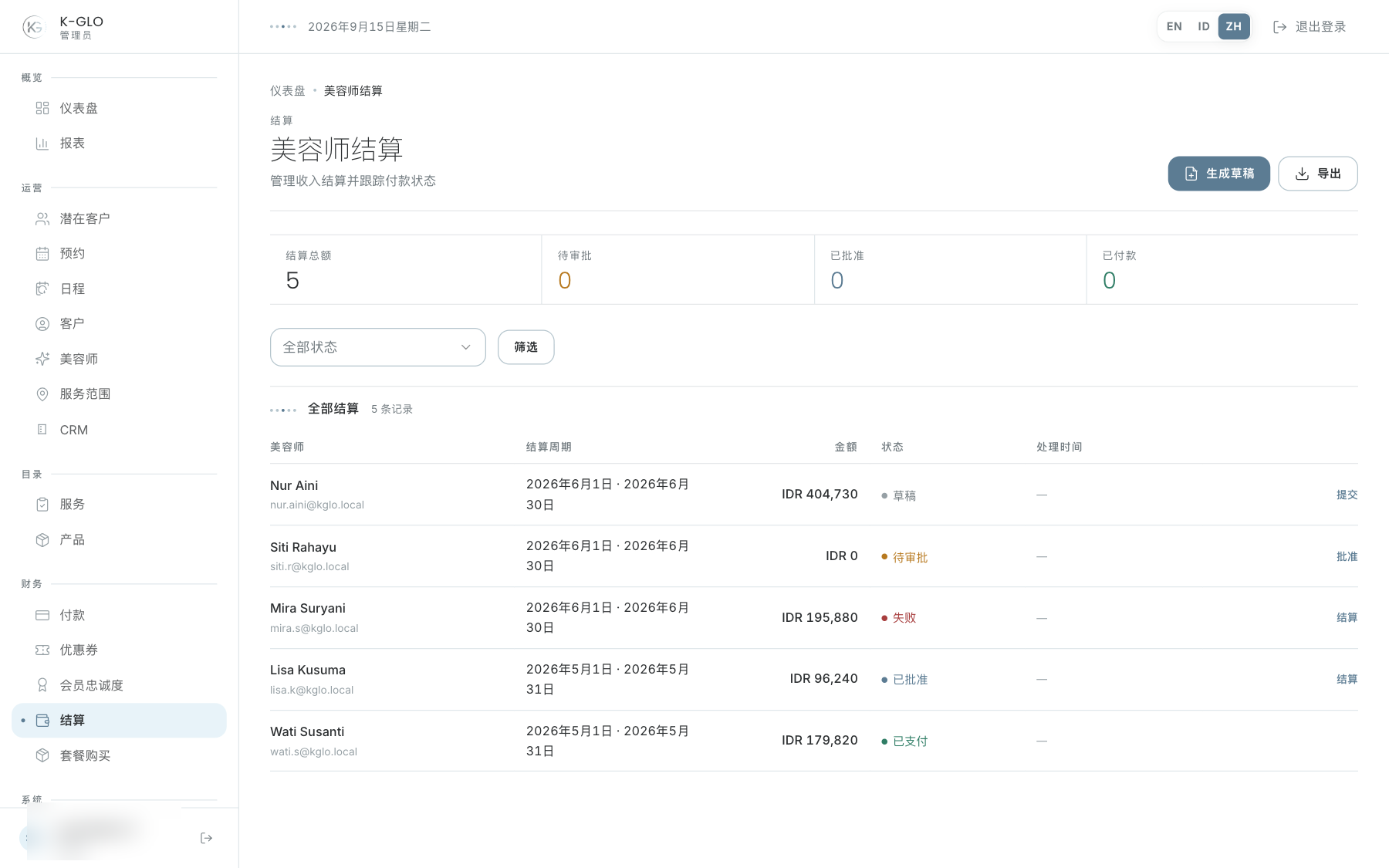 结算生命周期台账